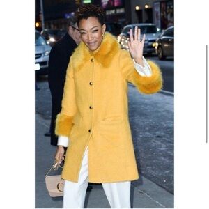 Kate Spade New York Wool Yellow Faux Fur Trim Coat